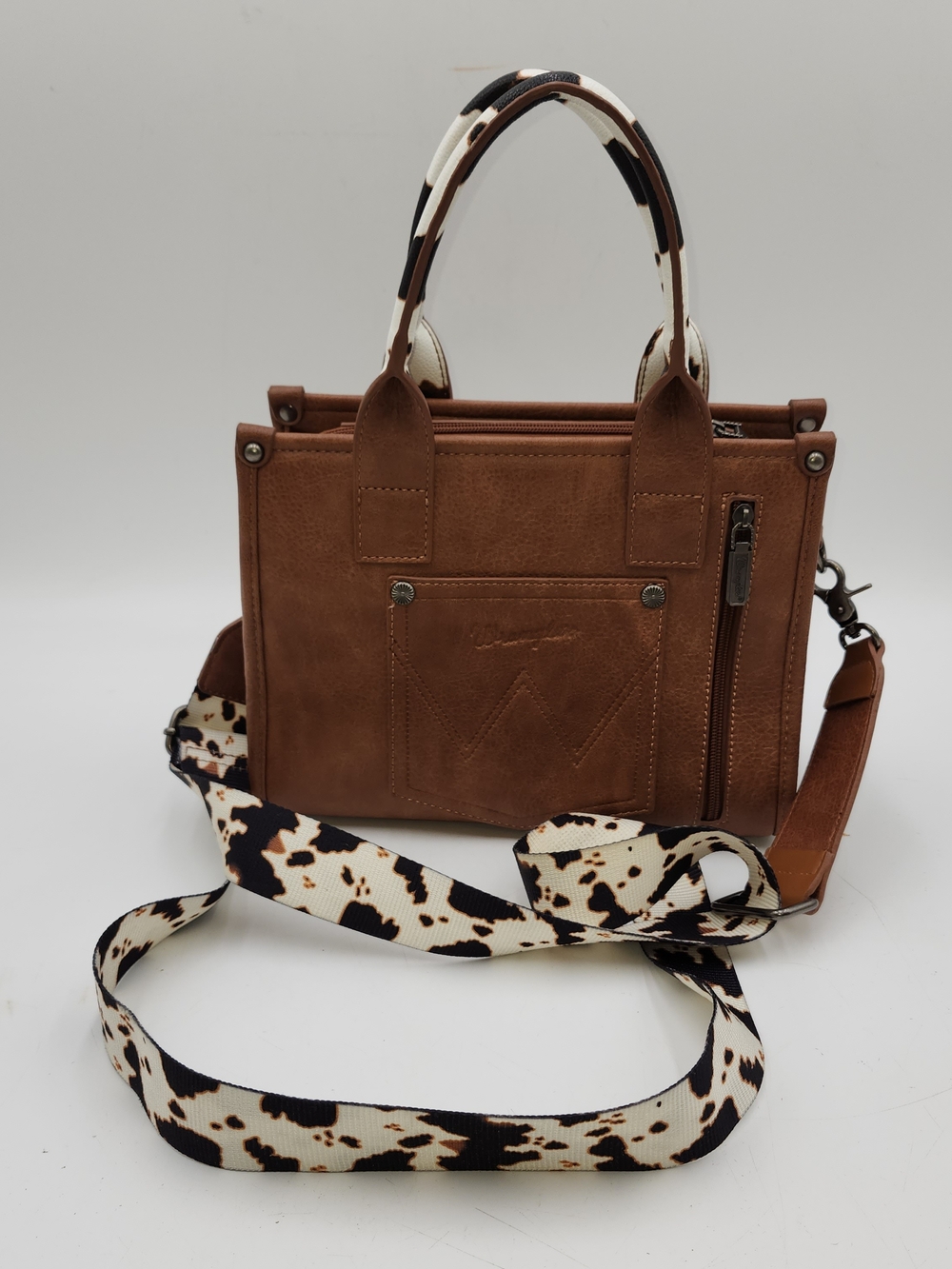 Wrangler Ladies Concealed Carry Cow Animal Brown Crossbody Tote WG102-8120SLP-BR
